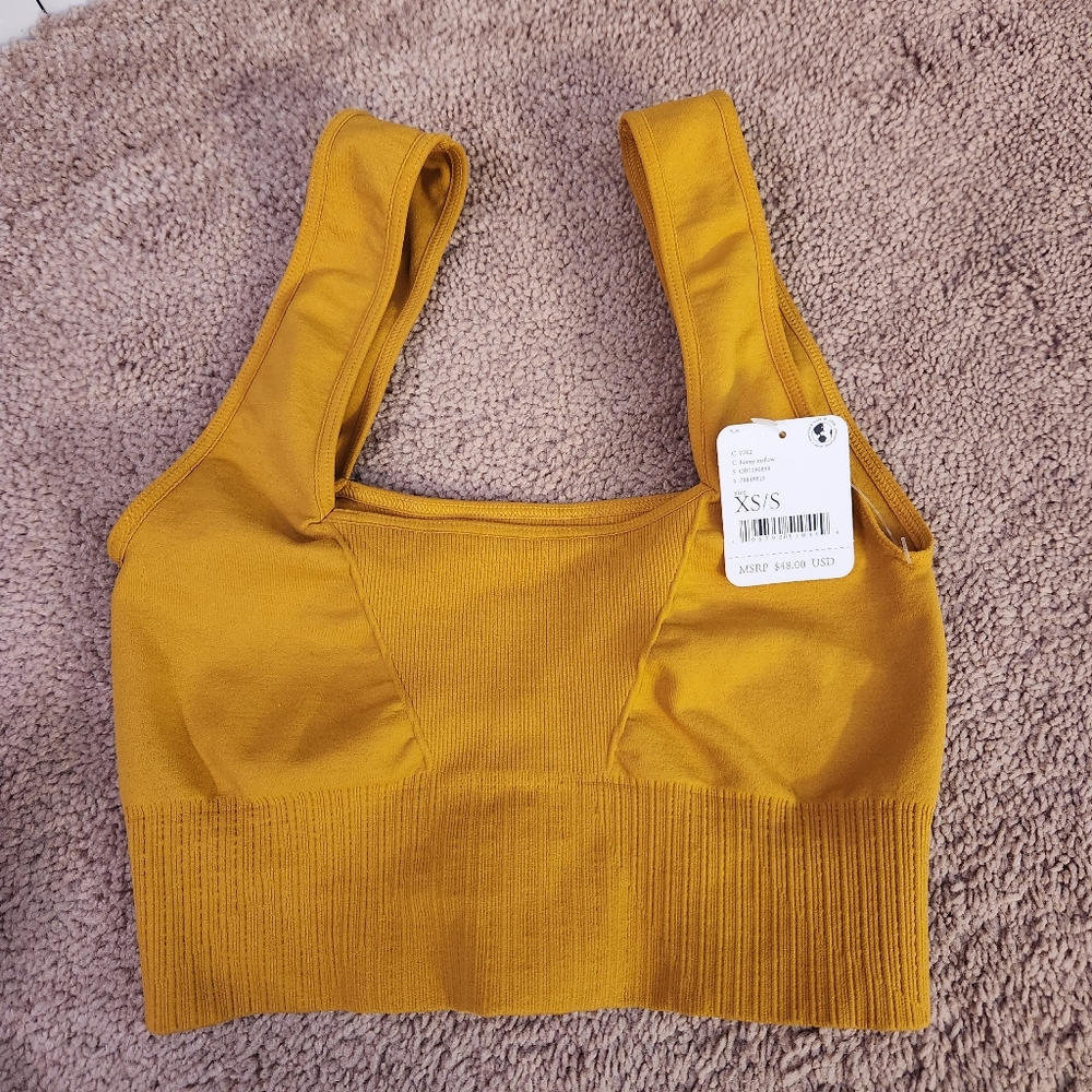Free People Good Karma Square-Neck Sports Bra in Honey Mallow S/XS